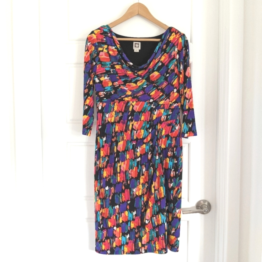 Women's Midi Y2K 3/4 Sleeves Fully Lined Dress Size 8 Church Art To Wear Modest